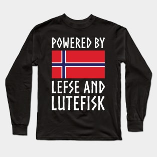 Powered By Lefse and Lutefisk Norway Flag Long Sleeve T-Shirt